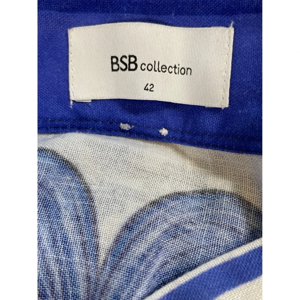 BSB Collection Blue White Majolica Print Tiered Ruffle Maxi Skirt Womens 42 US 6